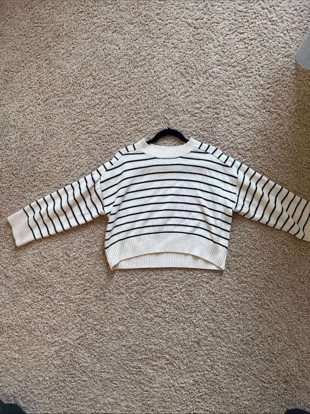 T Tahari Cream and Black Striped Crewneck Sweater - Picture 4 of 5